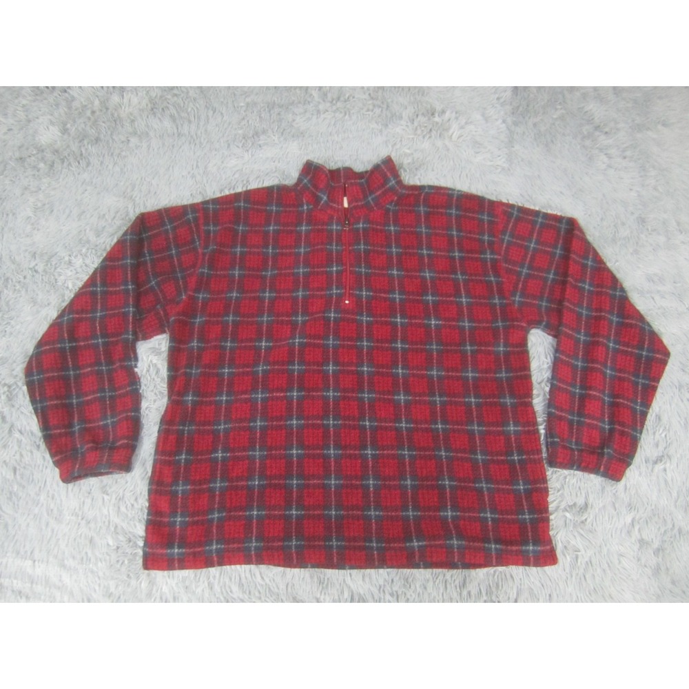 Sun River‎ Sweater Mens Medium Red Blue Plaid 1/4 Zip Up Mock Neck Pullover